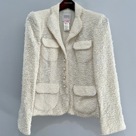 Edward Archour Paris Ivory Pearl Accent Jacket size M - Picture 1 of 7